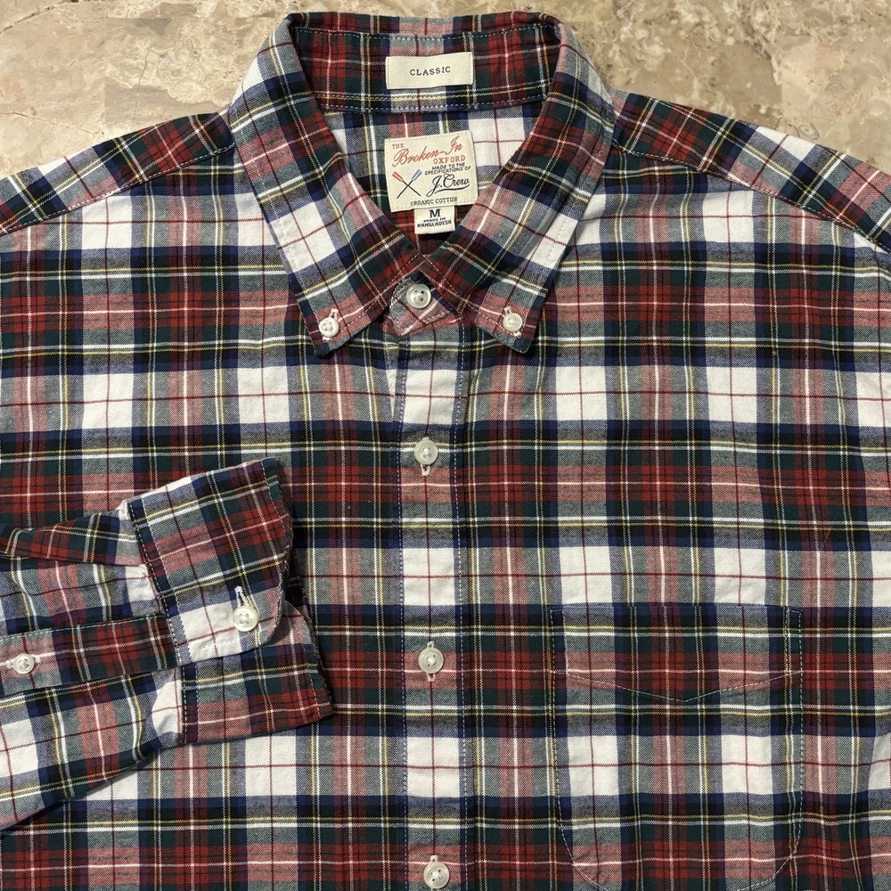J Crew Shirt Mens Medium Classic Fit Broken In Oxford Tartan Long Sleeve OCBD
